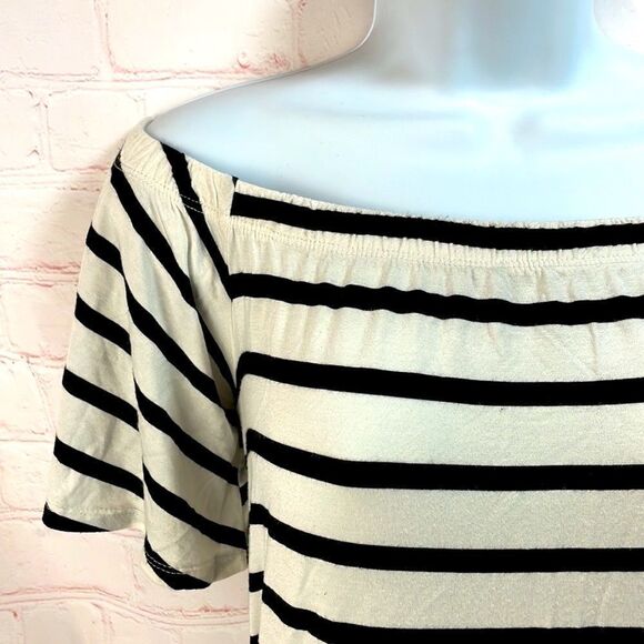 Bellamie-Off shoulder striped tent stretchy mini dress pockets - Picture 5 of 10